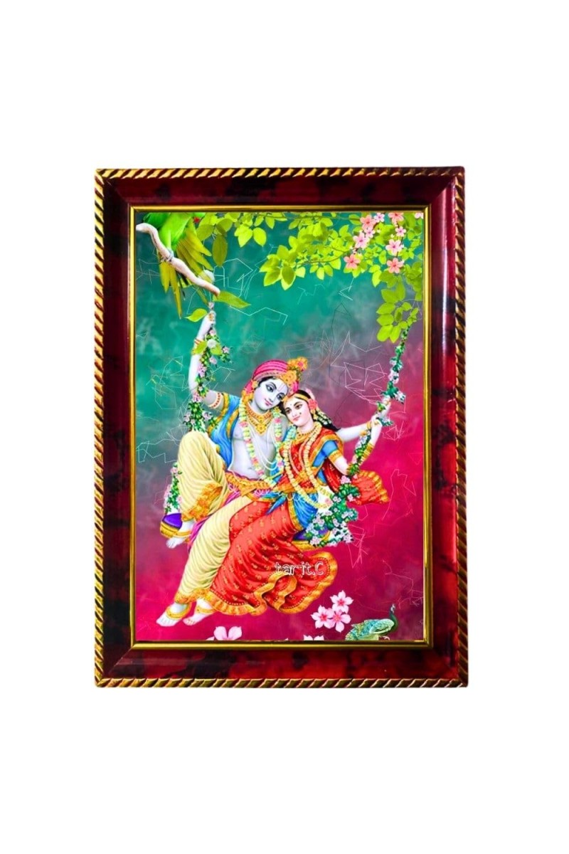 Radha Krishna Photo Frame For Wall & Table | 7x9 Inch Golden Cherry Finish | Decorative Radha Krishna Photo Frame For Home, Office & Pooja Room (F11657)