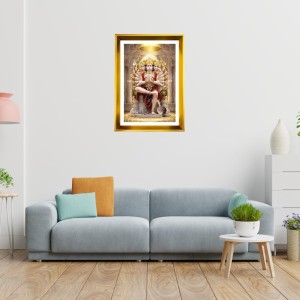 Lord Hanuman Golden Photo Frame - 18x22 Inches | Elegant Wooden Frame For Home, Office & Temple Decoration | Spiritual Wall & Table Decor And Gift Item (F9476)