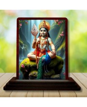 Car Desk/Table Top Lord Karthikeya Wooden Photo Stand 3x4 Inches, Compact & Stylish Spiritual Display For Car, Home & Office (Pack Of 1) (F14317)