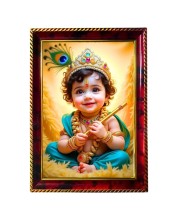 Little Krishna Photo Frame For Wall & Table | 7x9 Inch Golden Cherry Finish | Decorative Little Krishna Photo Frame For Home, Office & Pooja Room (F11897)