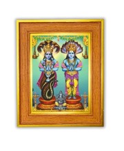 Lord Vishnu And Goddess Lakshmi Photo Frame 10x14 Inches-Brown Wooden Frame For Home, Office & Temple Decoration And Gifting (F6488)
