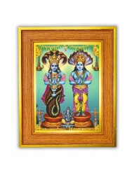 Lord Vishnu And Goddess Lakshmi Photo Frame 16x20 Inches-Brown Wooden Frame For Home, Office & Temple Decoration And Gifting (F6488)