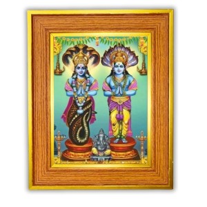 Lord Vishnu And Goddess Lakshmi Photo Frame 16x20 Inches-Brown Wooden Frame For Home, Office & Temple Decoration And Gifting (F6488)