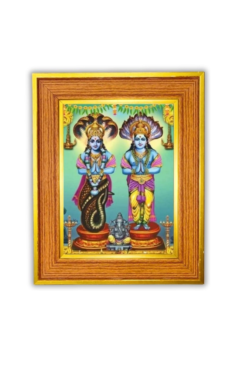 Lord Vishnu And Goddess Lakshmi Photo Frame 10x14 Inches-Brown Wooden Frame For Home, Office & Temple Decoration And Gifting (F6488)