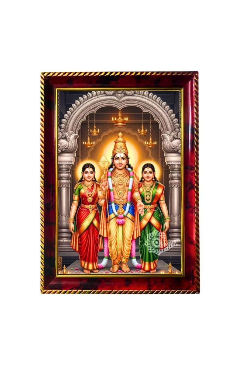 Lord Murugan Photo Frame For Wall & Table | 7x9 Inch Golden Cherry Finish | Decorative Lord Murugan Photo Frame For Home, Office & Pooja Room (F11613)