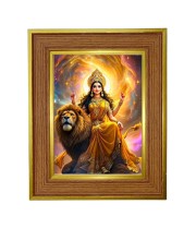 Divine Maa Durga Photo Frame 10x14 Inches-Brown Wooden Frame For Home, Office & Temple Decoration And Gifting (F6268)