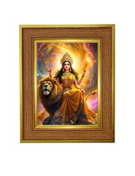 Divine Maa Durga Photo Frame 16x20 Inches-Brown Wooden Frame For Home, Office & Temple Decoration And Gifting (F6268)