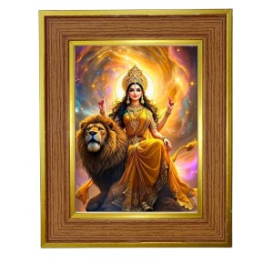 Divine Maa Durga Photo Frame 12x16 Inches-Brown Wooden Frame For Home, Office & Temple Decoration And Gifting (F6268)