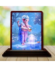 Car Desk/Table Top Lord Ganesha Wooden Photo Stand 3x4 Inches, Compact & Stylish Spiritual Display For Car, Home & Office (Pack Of 1) (F14518)