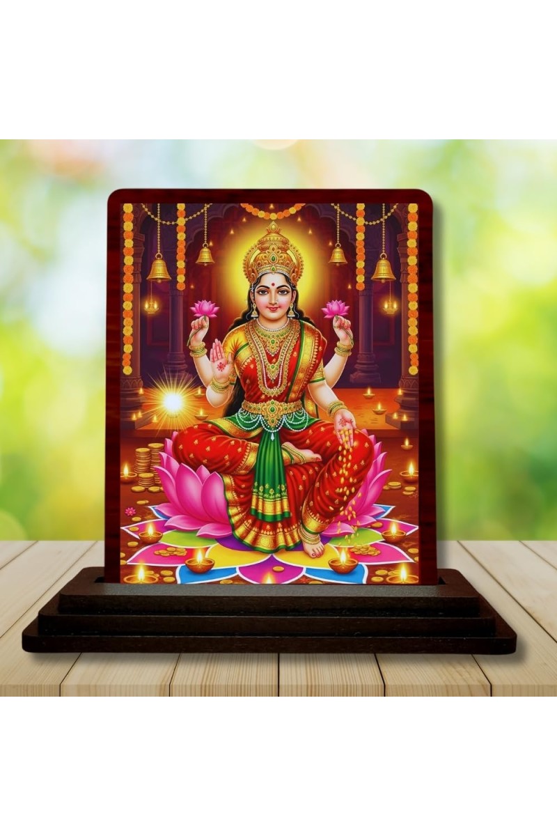 Car Desk/Table Top Maa Laxmi Wooden Photo Stand â€“ 3x4 Inches, Compact & Stylish Spiritual Display For Car, Home & Office (Pack Of 1) (F15087)