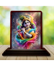 Car Desk/Table Top Lord Krishna Wooden Photo Stand â€“ 3x4 Inches, Compact & Stylish Spiritual Display For Car, Home & Office (Pack Of 1) (F15114)