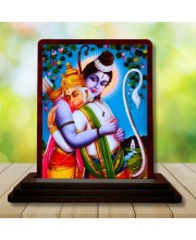 Car Desk/Table Top Lord Rama And Hanuman Wooden Photo Stand 3x4 Inches, Compact & Stylish Spiritual Display For Car, Home & Office (Pack Of 1) (F14136)