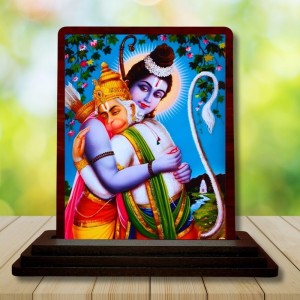 Car Desk/Table Top Lord Rama And Hanuman Wooden Photo Stand 3x4 Inches, Compact & Stylish Spiritual Display For Car, Home & Office (Pack Of 1) (F14136)