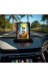 Car Desk/Table Top Lord Krishna Wooden Photo Stand 3x4 Inches, Compact & Stylish Spiritual Display For Car, Home & Office (Pack Of 1) (F14511)