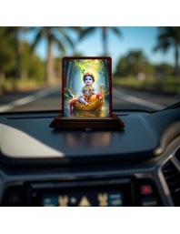 Car Desk/Table Top Lord Krishna Wooden Photo Stand 3x4 Inches, Compact & Stylish Spiritual Display For Car, Home & Office (Pack Of 1) (F14511)