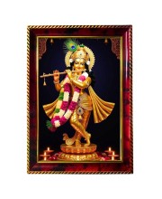 Lord Krishna Photo Frame For Wall & Table | 7x9 Inch Golden Cherry Finish | Decorative Lord Krishna Photo Frame For Home, Office & Pooja Room (F11795)