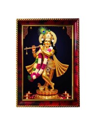 Lord Krishna Photo Frame For Wall & Table | 7x9 Inch Golden Cherry Finish | Decorative Lord Krishna Photo Frame For Home, Office & Pooja Room (F11795)