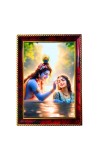 Radha Krishna In Water Photo Frame For Wall & Table | 7x9 Inch Golden Cherry Finish | Decorative Radha Krishna In Water Photo Frame For Home, Office & Pooja Room (F11590)