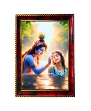 Radha Krishna In Water Photo Frame For Wall & Table | 7x9 Inch Golden Cherry Finish | Decorative Radha Krishna In Water Photo Frame For Home, Office & Pooja Room (F11590)
