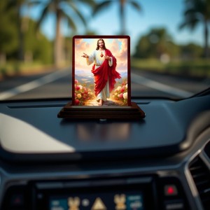 Car Desk/Table Top Lord Jesus Wooden Photo Stand 3x4 Inches, Compact & Stylish Spiritual Display For Car, Home & Office (Pack Of 1) (F14462)