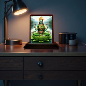 Car Desk/Table Top Goddess Lakshmi Wooden Photo Stand 3x4 Inches, Compact & Stylish Spiritual Display For Car, Home & Office (Pack Of 1) (F14237)