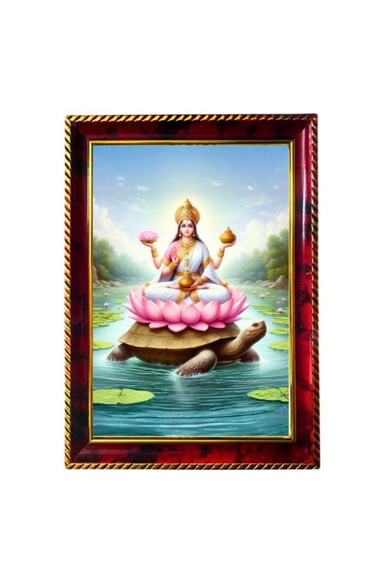 Goddess Laxmi Photo Frame For Wall & Table | 7x9 Inch Golden Cherry Finish | Decorative Goddess Laxmi Photo Frame For Home, Office & Pooja Room (F11329)
