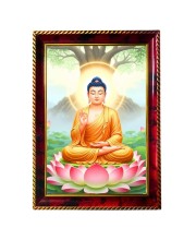 Peaceful Buddha Photo Frame For Wall & Table | 7x9 Inch Golden Cherry Finish | Decorative Peaceful Buddha Photo Frame For Home, Office & Pooja Room (F11614)