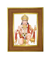 Hanuman Ji Photo Frame 10x14 Inches-Brown Wooden Frame For Home, Office & Temple Decoration And Gifting (F6365)