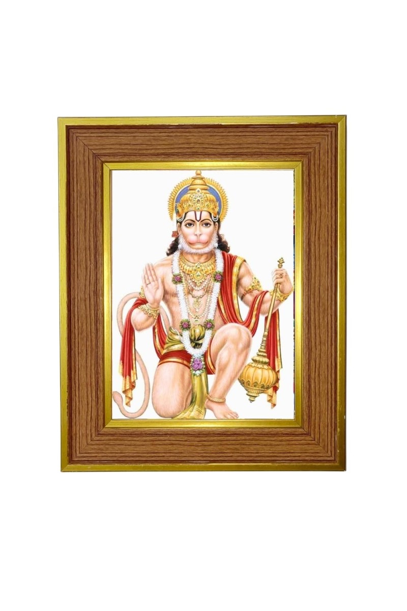 Hanuman Ji Photo Frame 10x14 Inches-Brown Wooden Frame For Home, Office & Temple Decoration And Gifting (F6365)