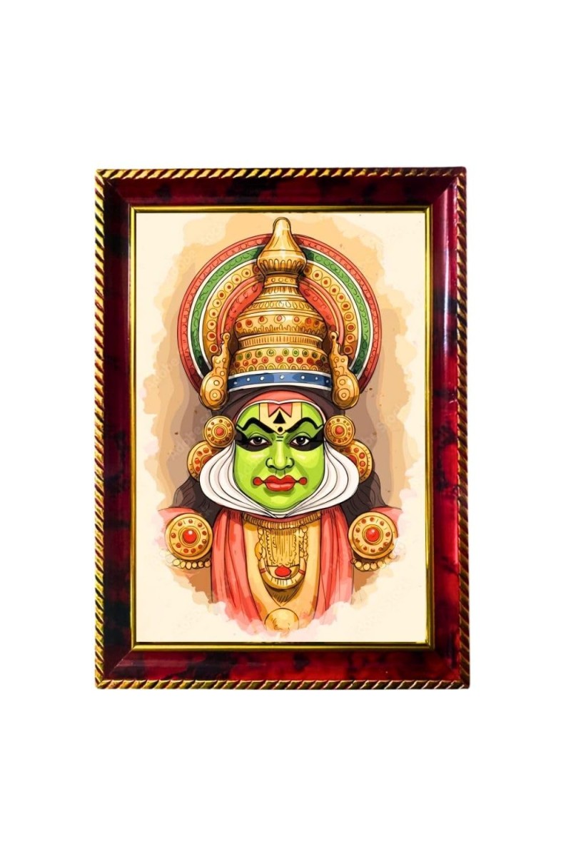 Kathakali Photo Frame For Wall & Table | 7x9 Inch Golden Cherry Finish | Decorative Kathakali Photo Frame For Home, Office & Pooja Room (F11611)