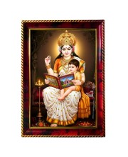 Goddess Saraswathi Maa With Little Child Photo Frame For Wall & Table | 7x9 Inch Golden Cherry Finish | Decorative Goddess Saraswathi Maa With Little Child Photo Frame For Home, Office & Pooja Room (F