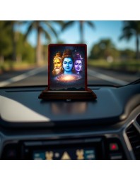 Car Desk/Table Top Bramha Vishnu Shiva Wooden Photo Stand 3x4 Inches, Compact & Stylish Spiritual Display For Car, Home & Office (Pack Of 1) (F14163)