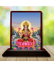 Car Desk/Table Top Goddess Lakshmi Wooden Photo Stand 3x4 Inches, Compact & Stylish Spiritual Display For Car, Home & Office (Pack Of 1) (F14236)