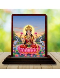 Car Desk/Table Top Goddess Lakshmi Wooden Photo Stand 3x4 Inches, Compact & Stylish Spiritual Display For Car, Home & Office (Pack Of 1) (F14236)