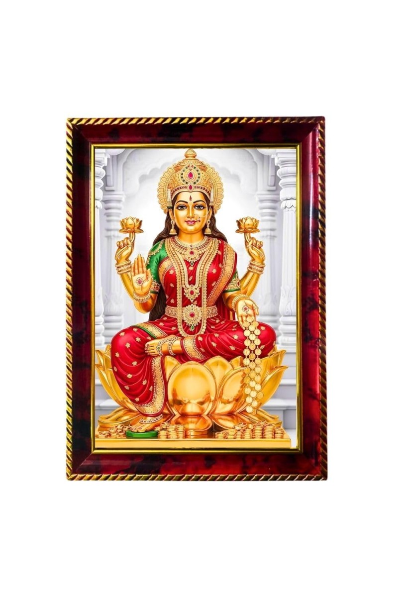 Goddess Laxmi Photo Frame For Wall & Table | 7x9 Inch Golden Cherry Finish | Decorative Goddess Laxmi Photo Frame For Home, Office & Pooja Room (F11715)