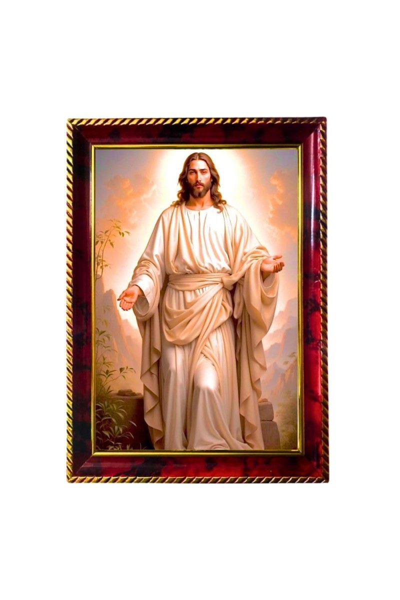 Lord Jesus Photo Frame For Wall & Table | 7x9 Inch Golden Cherry Finish | Decorative Lord Jesus Photo Frame For Home, Office & Pooja Room (F11594)