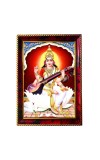 Goddess Saraswathi Photo Frame For Wall & Table | 7x9 Inch Golden Cherry Finish | Decorative Goddess Saraswathi Photo Frame For Home, Office & Pooja Room (F11558)