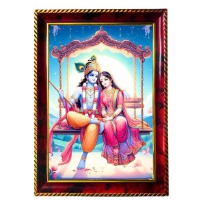 Radhe Radha Krishna Photo Frame For Wall & Table | 7x9 Inch Golden Cherry Finish | Decorative Radhe Radha Krishna Photo Frame For Home, Office & Pooja Room (F11484)