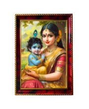 Lord Krishna With Maa Yashoda Photo Frame For Wall & Table | 7x9 Inch Golden Cherry Finish | Decorative Lord Krishna With Maa Yashoda Photo Frame For Home, Office & Pooja Room (F11308)