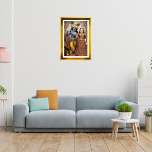 Divine Radha And Krishna Golden Photo Frame - 16x20 Inches | Elegant Wooden Frame For Home, Office & Temple Decoration | Spiritual Wall & Table Decor And Gift Item (F9800)