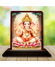 Car Desk/Table Top Lord Ganesha Wooden Photo Stand 3x4 Inches, Compact & Stylish Spiritual Display For Car, Home & Office (Pack Of 1) (F14538)