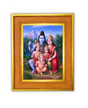 Lord Shiva, Goddess Parvati, And Their Children, Lord Ganesha And Lord Kartikeya Murugan Photo Frame 10x14 Inches-Brown Wooden Frame For Home, Office & Temple Decoration And Gifting (F6432)