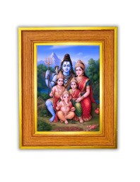 Lord Shiva, Goddess Parvati, And Their Children, Lord Ganeshaa And Lord Kartikeya Murugan Photo Frame 14x18 Inches-Brown Wooden Frame For Home, Office & Temple Decoration And Gifting (F6432)