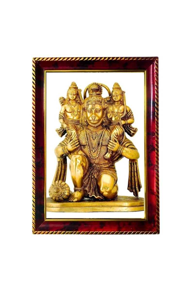 Lord Hanuman Photo Frame For Wall & Table | 7x9 Inch Golden Cherry Finish | Decorative Lord Hanuman Photo Frame For Home, Office & Pooja Room (F11846)