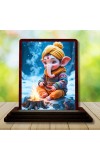 Car Desk/Table Top Lord Ganesha Wooden Photo Stand 3x4 Inches, Compact & Stylish Spiritual Display For Car, Home & Office (Pack Of 1) (F14353)