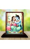 Car Desk/Table Top Radha Krishna Wooden Photo Stand 3x4 Inches, Compact & Stylish Spiritual Display For Car, Home & Office (Pack Of 1) (F14578)