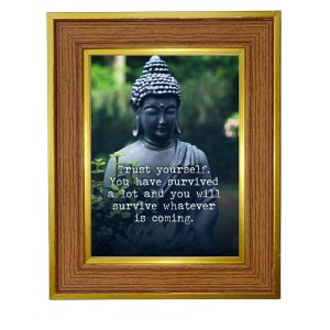 Lord Buddha Photo Frame 16x20 Inches-Brown Wooden Frame For Home, Office & Temple Decoration And Gifting (F6347)