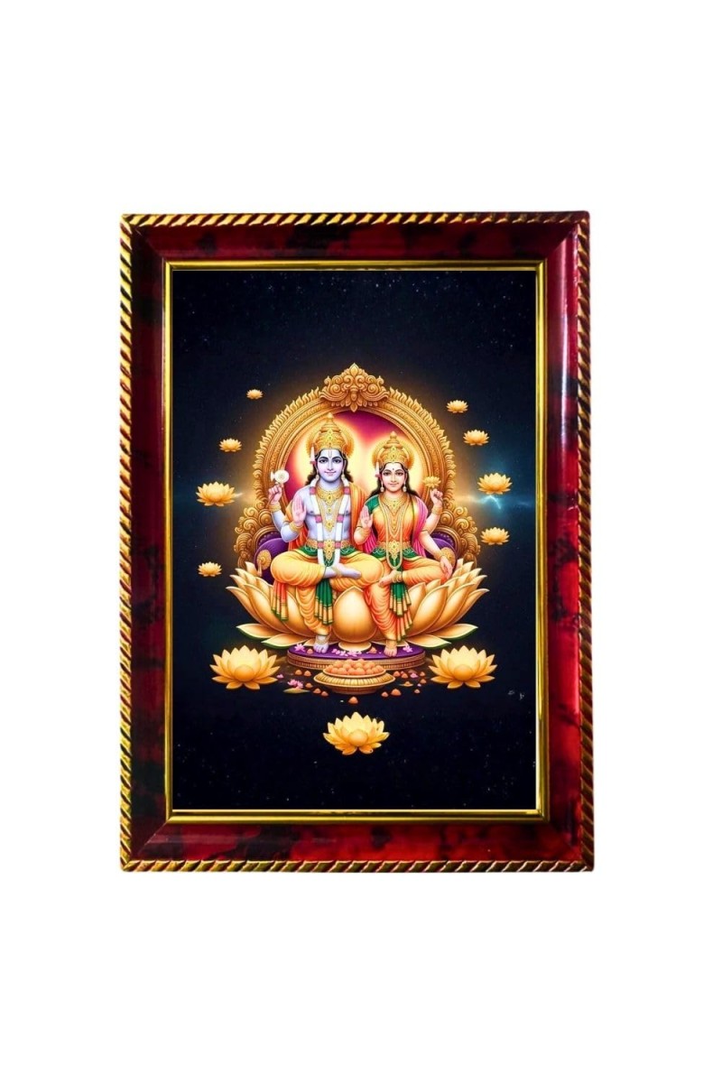 Lord Vishnu Laxmi Photo Frame For Wall & Table | 7x9 Inch Golden Cherry Finish | Decorative Lord Vishnu Laxmi Photo Frame For Home, Office & Pooja Room (F11884)
