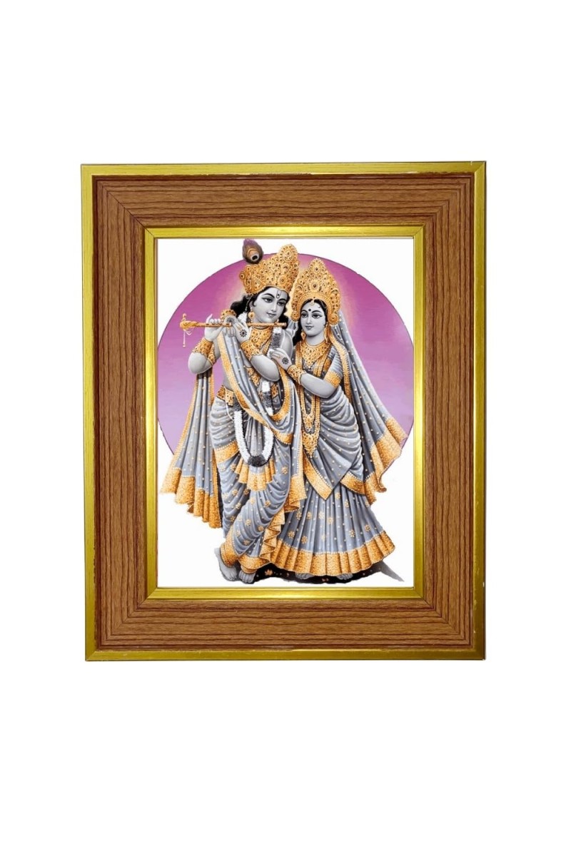 Lord Radha Krishna Photo Frame 10x14 Inches-Brown Wooden Frame For Home, Office & Temple Decoration And Gifting (F6426)