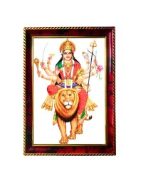 Durga Maa Photo Frame For Wall & Table | 7x9 Inch Golden Cherry Finish | Decorative Durga Maa Photo Frame For Home, Office & Pooja Room (F11565)
